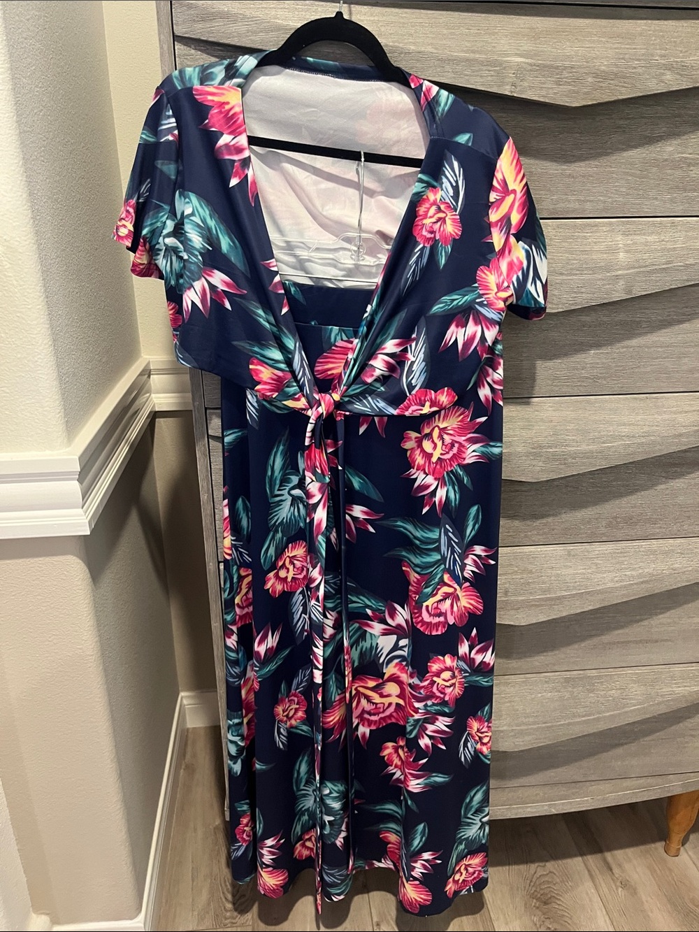 Floral Tie-Front 2 piece set - Navy with Pink Floral